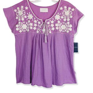 Lucky Brand Lavender Top Embroidery Tassel Tie NWT Size M Spring